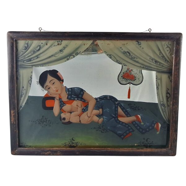 Antique Chinese reverse glass mirror picture,19thC