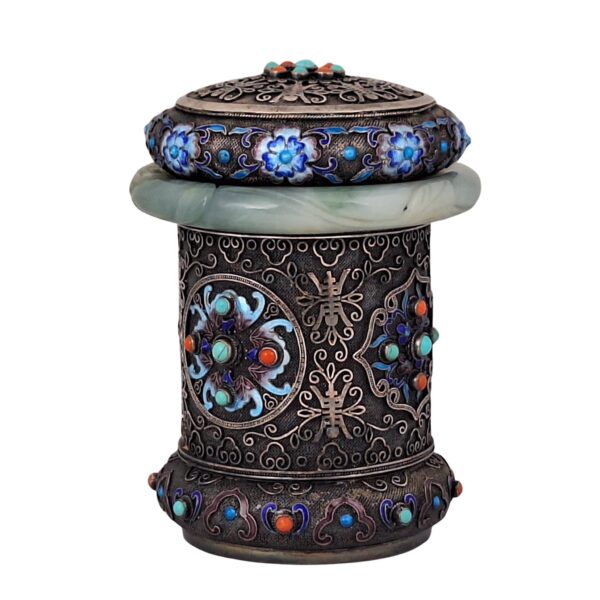 Antique Chinese silver enamel tea caddy