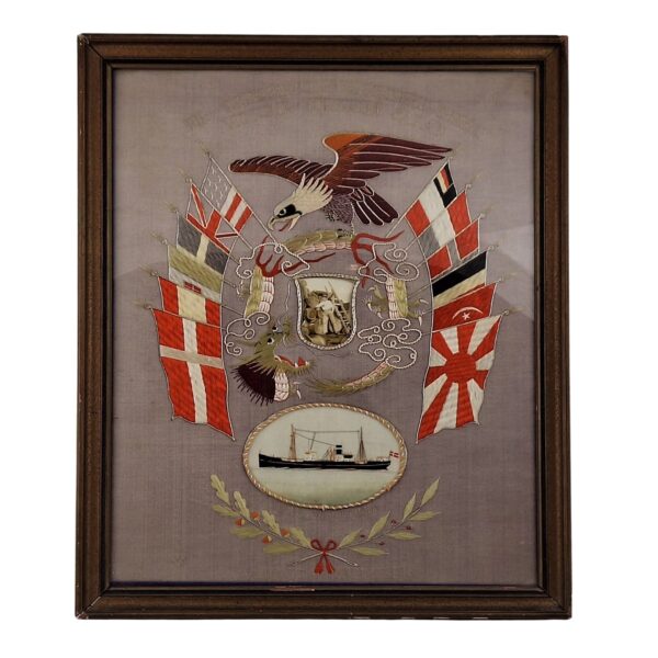 Antique Japanese embroidered silk marine picture,19thC