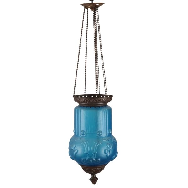 Antique Art Nouveau blue glass hanging candle lantern,19thC