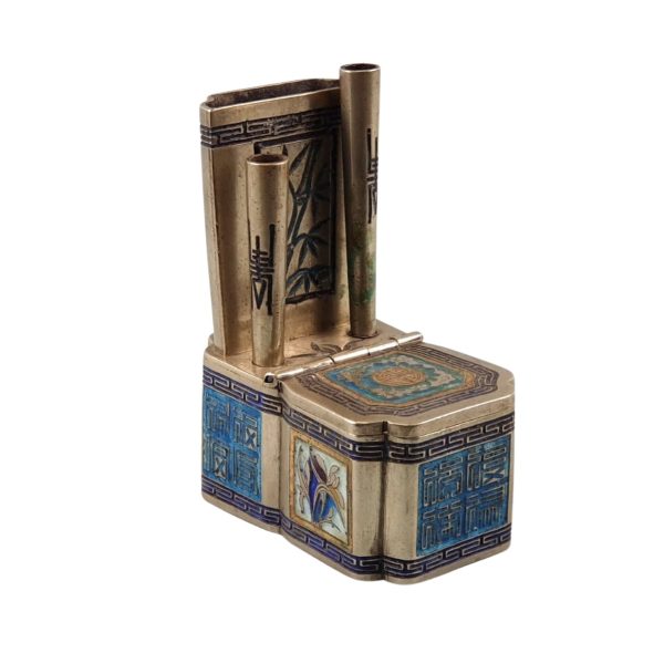 Antique Chinese bronze enamel travel opium set