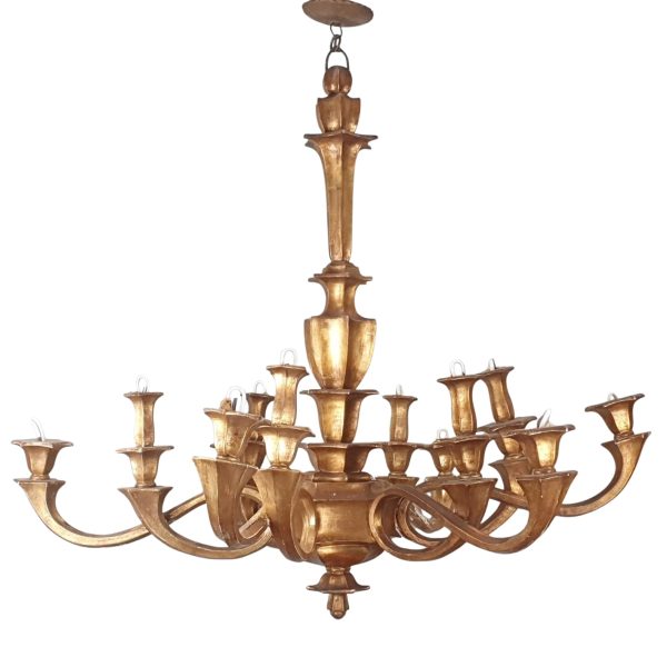 Antique French Rococo gilt wood chandelier, 19thC