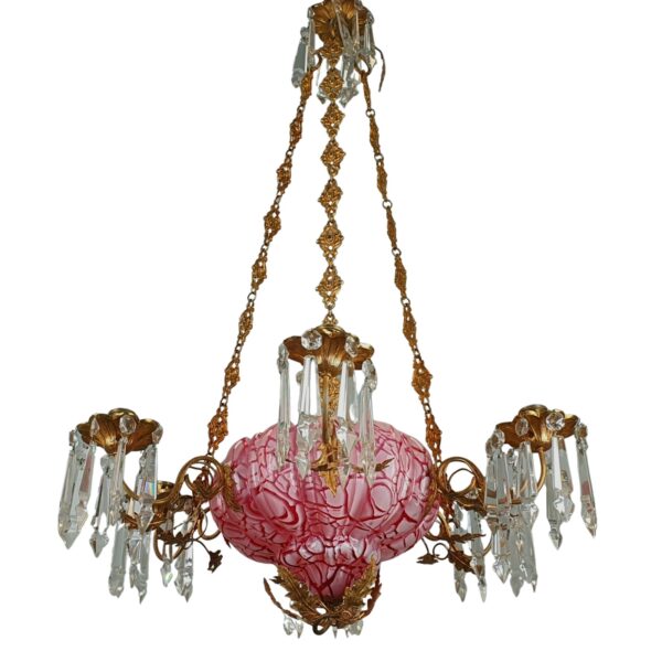 Antique gilt bronze/glass ceiling lamp/chandelier,19thC