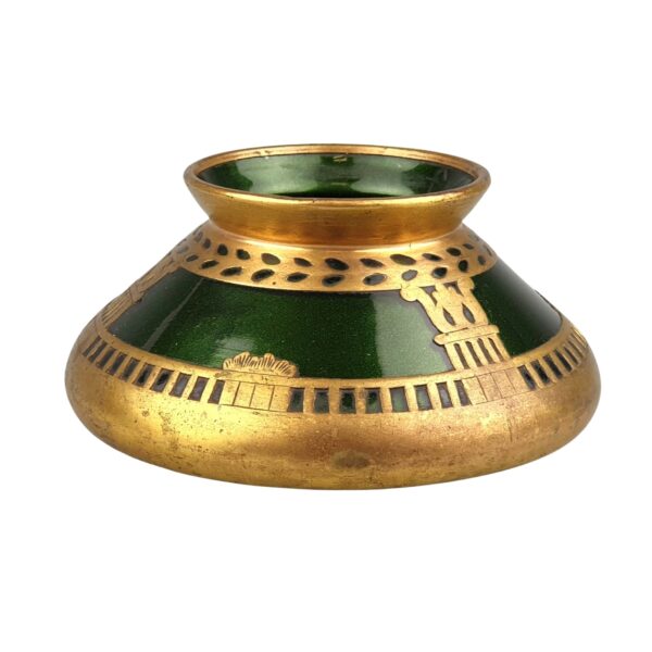 Antique French Art Nouveau copper and green glass vase