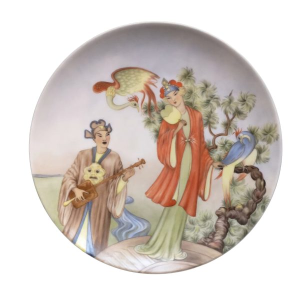Antique, Art Deco Chinoiserie hand-painted porcelan wall plate,1938