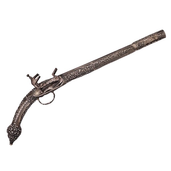 Antique silver and iron Ottoman Empire flintlock pistol ,1858