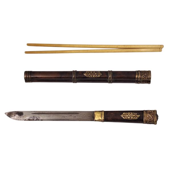 Antique Chinese Trousse knife with chopsticks,Dragon design