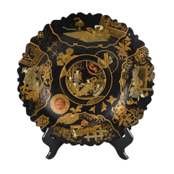 Antique Chinese black lacquer,gilt papier mache tray,19thC