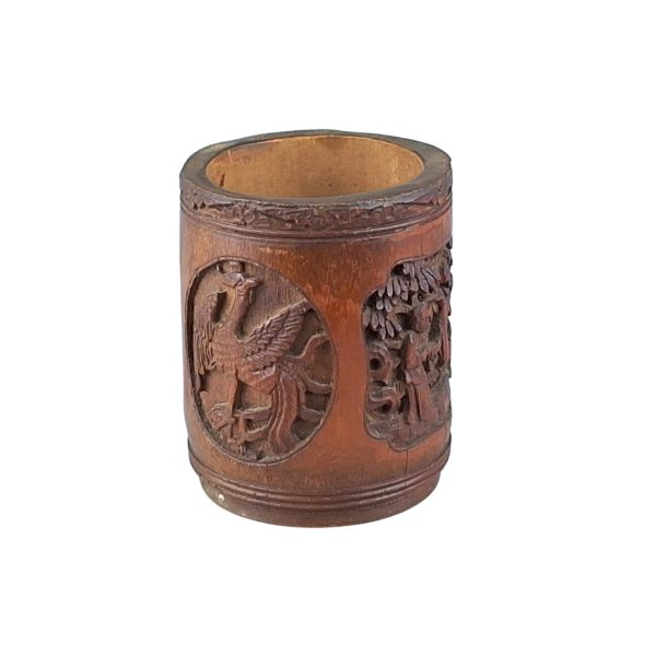 Antique Chinese carved Bamboo brush pot,19thC