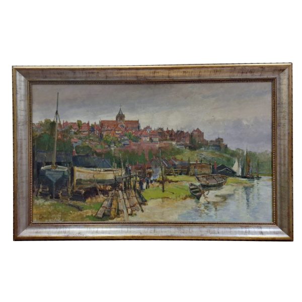 Thomas Greenhalgh, Large Landscape,view of Rye, 1890s, Oil on Canvas, Framed